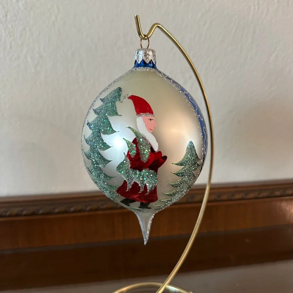 Christopher Radko Jumbo Fantasia Santa Teardrop Glass Christmas Ornament 6''